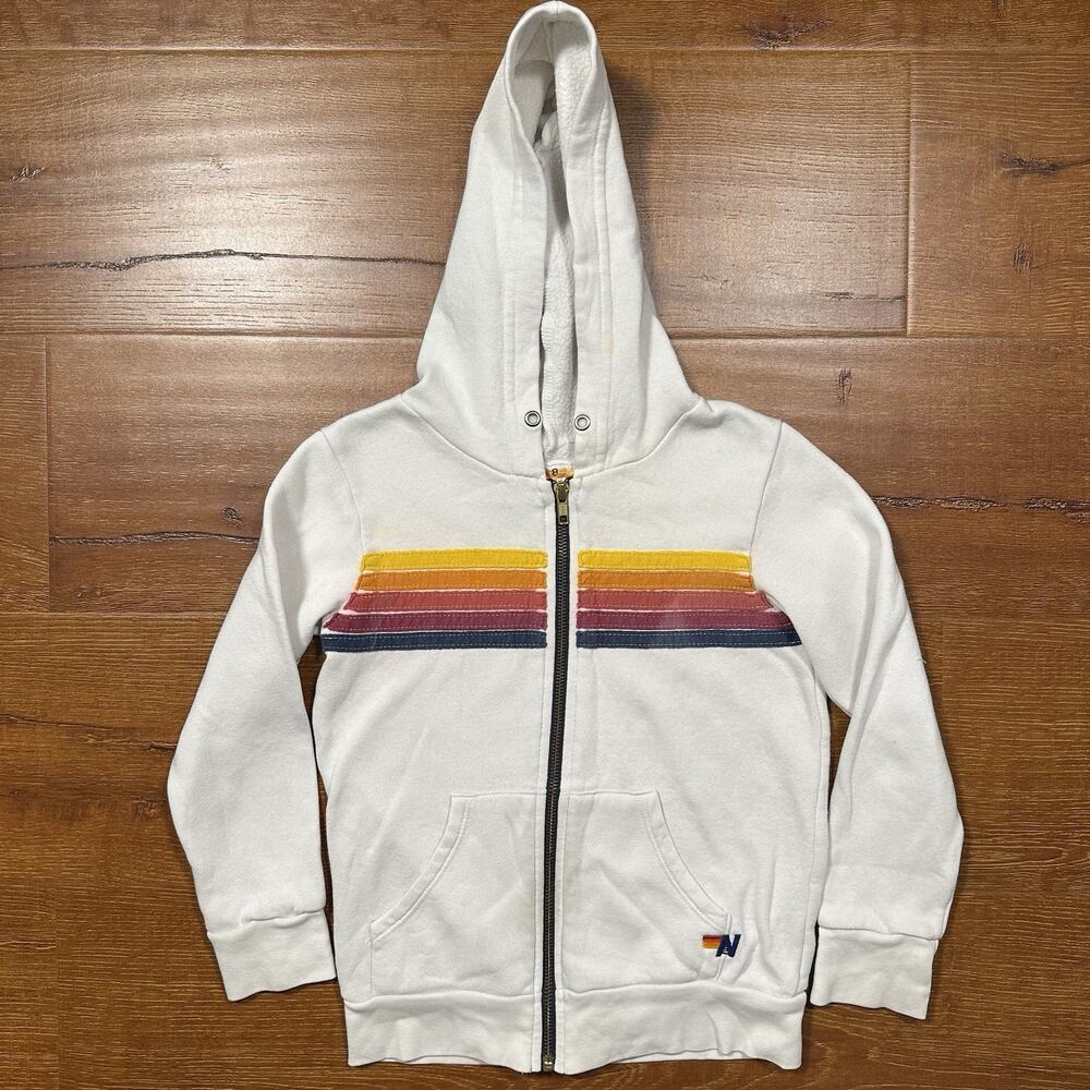Aviator Nation Hoodie Sweater Youth 8 White Full Zip Sweatshirt 5 Stripe USA